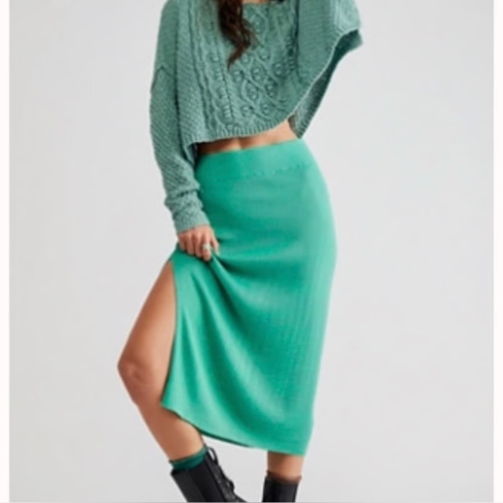 FP Green Knit Midi Skirt